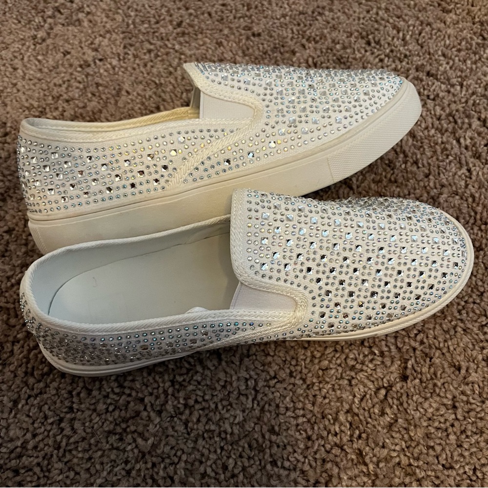 David’s Bridal crystal studded slip-on sneakers